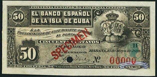 1896. Emisión de papel moneda del Banco Español de la Isla de Cuba (2). 50 centavos