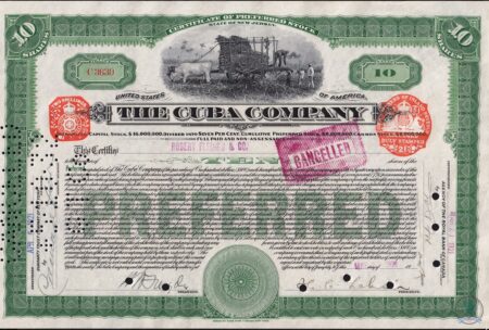 Cuba Co. 1921. Bono de 10 acciones preferidas.