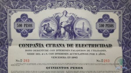Compañía Cubana de Electricidad. 1950. Bono de 500$.
