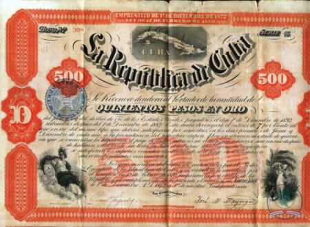 1872. Republica de Cuba en Armas. Emprestito de 500$.