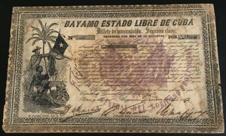 1868. Bonos de Fantasía de la Manumición de esclavos de Bayamo
