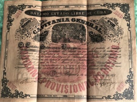 1868. Bonos del Fantasía del Ayuntamiento de Bayamo.